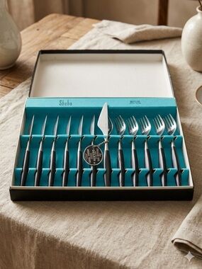 George Butler Sheba Cutlery Set Sheffield England NIB Black Delrin 12pc